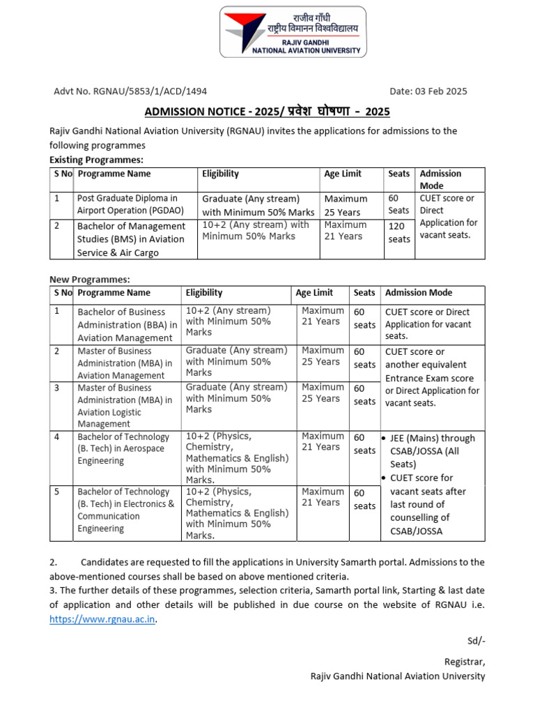 RGNAU Admission Notice 2025 | PDF | Postgraduate Education | Vocational ...