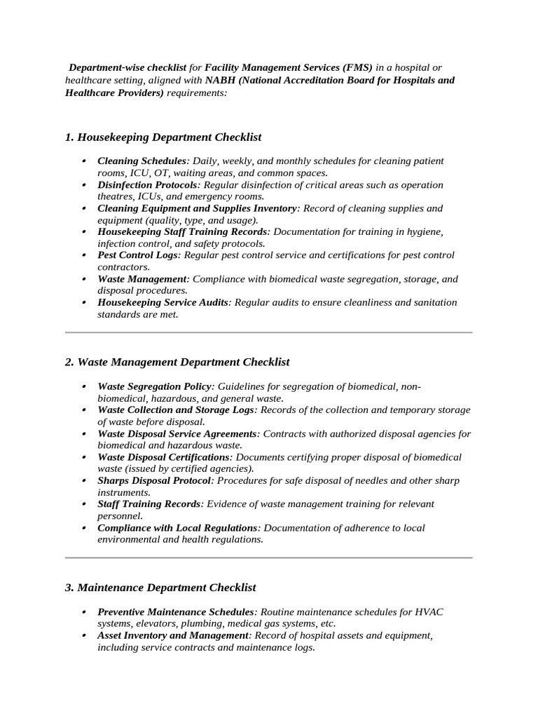 Hospital Facility Management Checklists | PDF | Energy Conservation ...