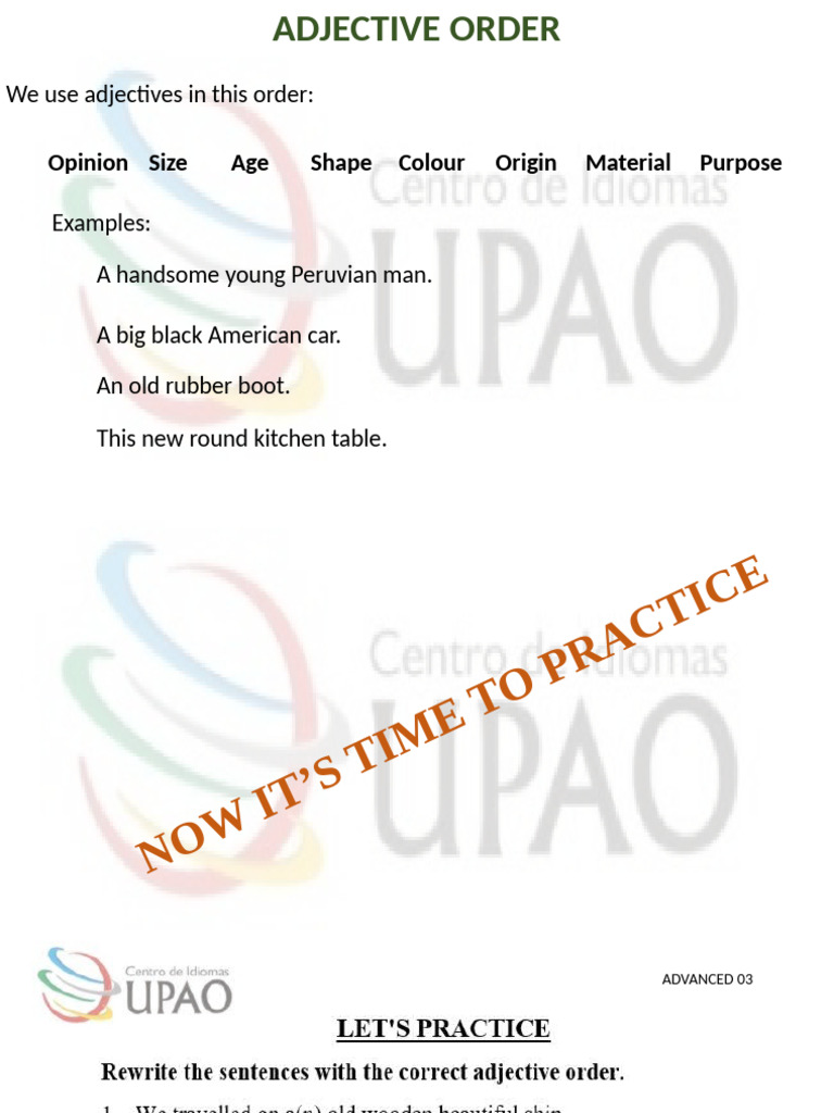Adjective order - CANVAS | PDF