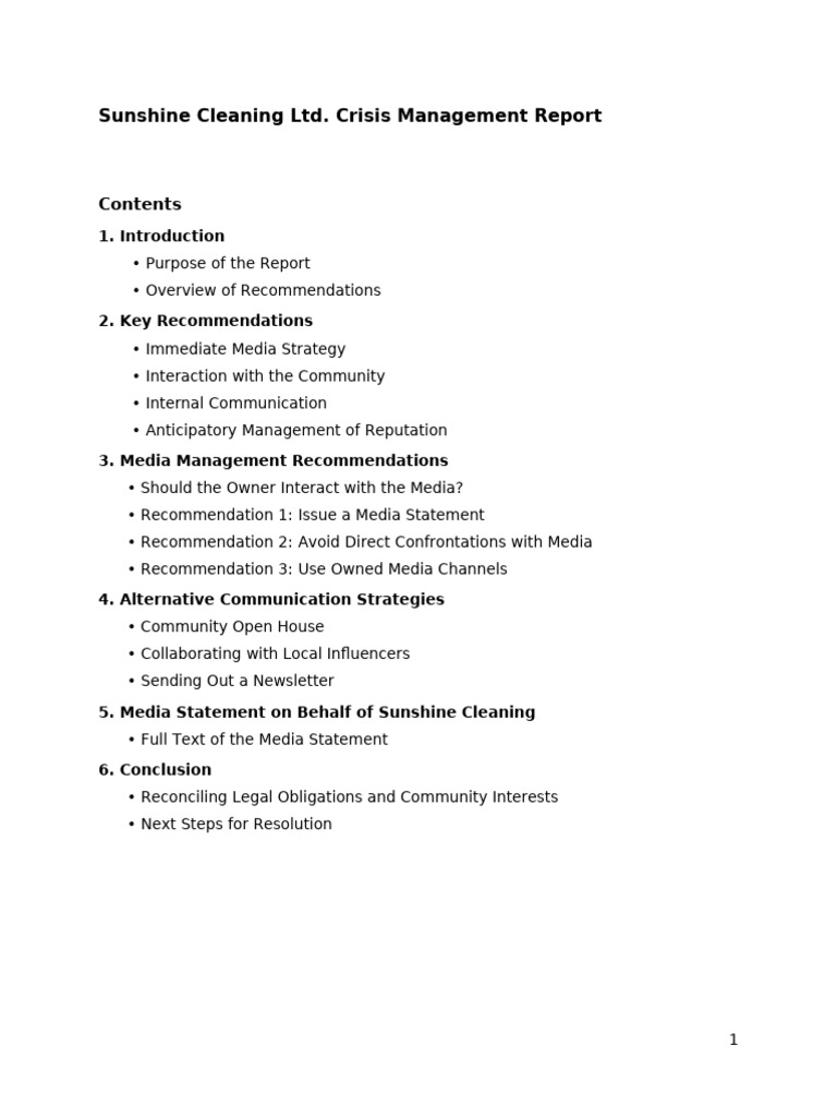 Sunshine Cleaning Crisis Management Guide | PDF | Corporate Social ...