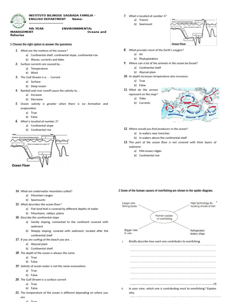 Exam Oceans and Fisheries | PDF | Oceans | Continental Shelf