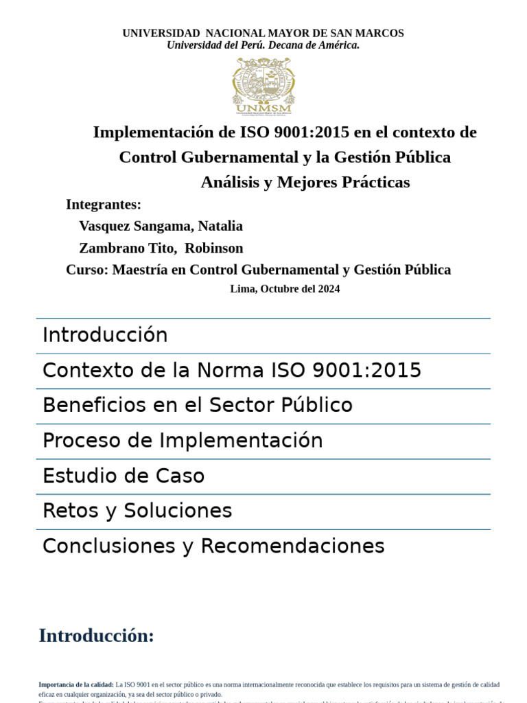ISO 9001:2015 en Gestión Pública | PDF | Sistema de manejo de calidad ...