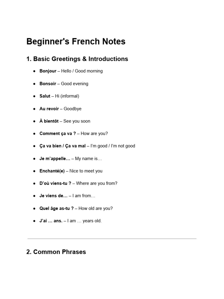 Notes de Français pour Débutants | PDF