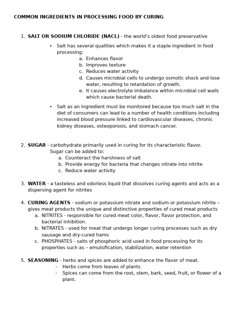 Curing Ingredients in Food Processing | PDF | Curing (Food Preservation ...