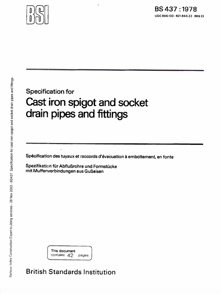BS 437-5 Cast Iron Spigot and Socket Drain Pipes | PDF