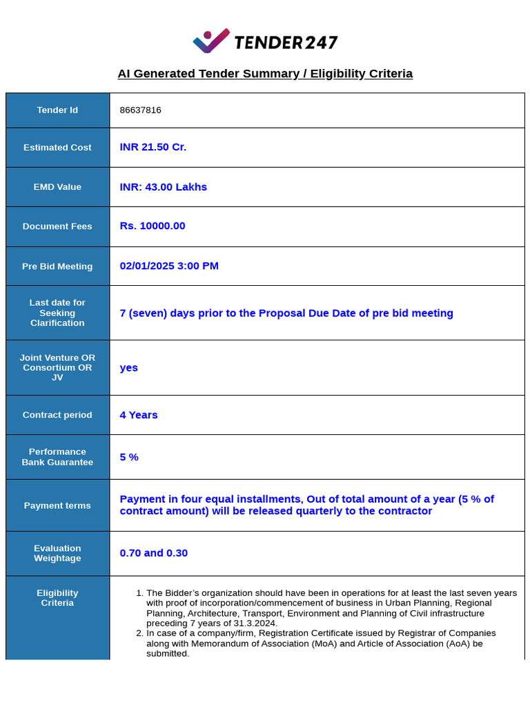 AI Tender Summary and Eligibility Criteria | PDF | Joint Venture ...