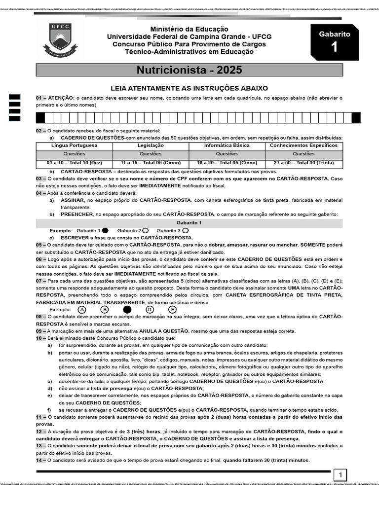 Concurso UFCG 2025: Instruções e Questões | PDF | Sistema operacional