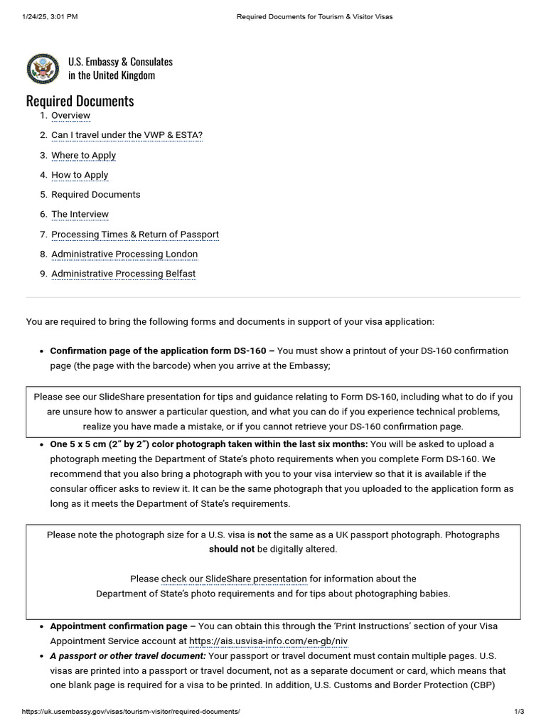 Required Documents For Tourism & Visitor Visas | PDF | Travel Visa ...