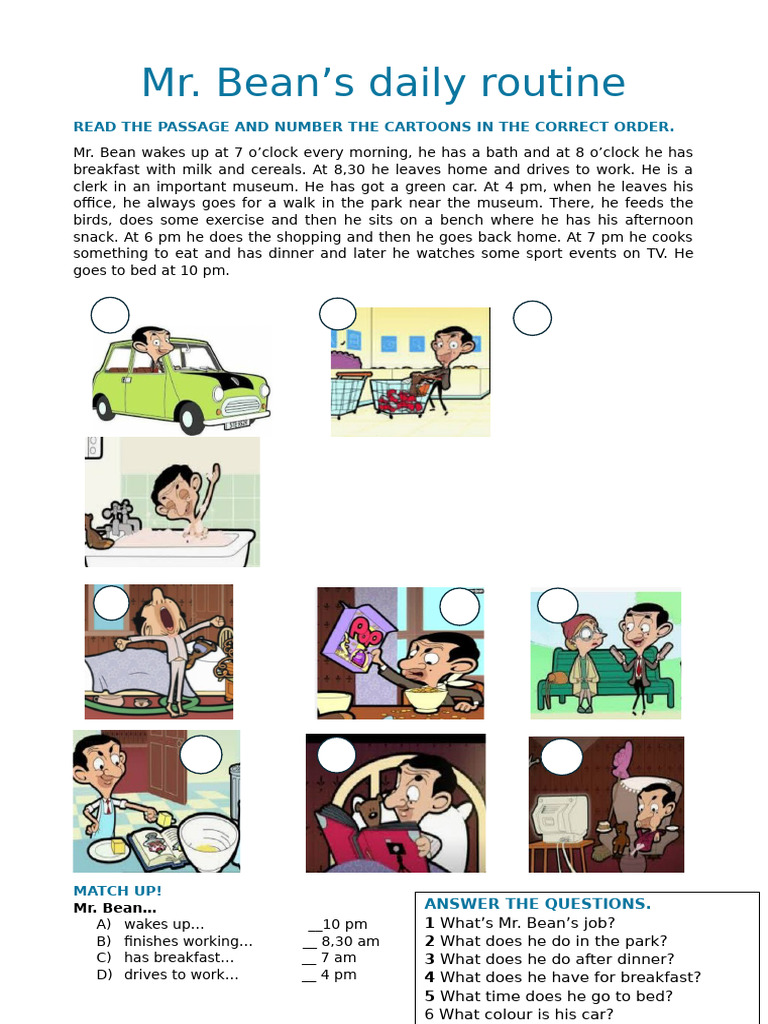 Mr. Bean's Daily Routine Overview | PDF
