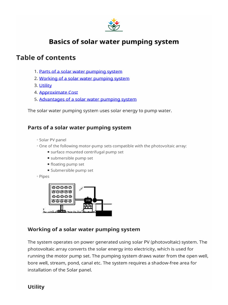 Basics of Solar Water Pumping System | PDF