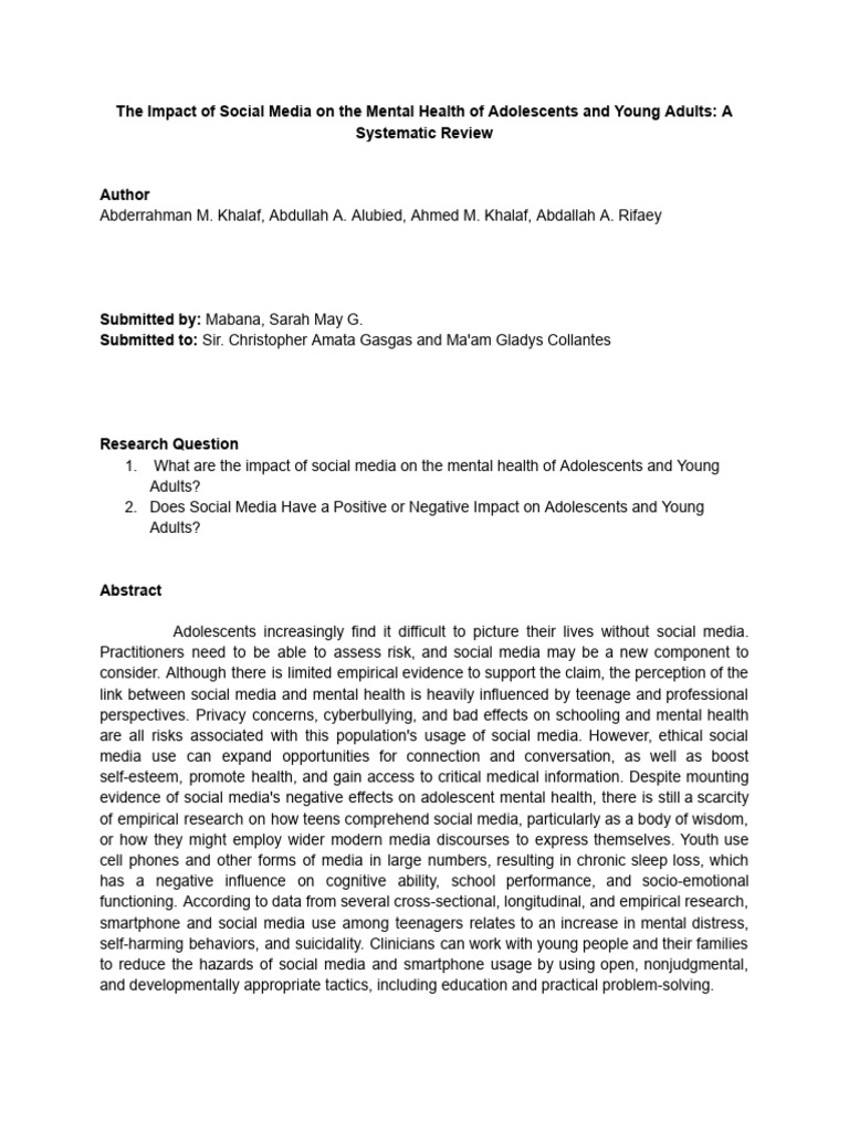 Social Media's Effect on Youth Mental Health | PDF | Adolescence ...