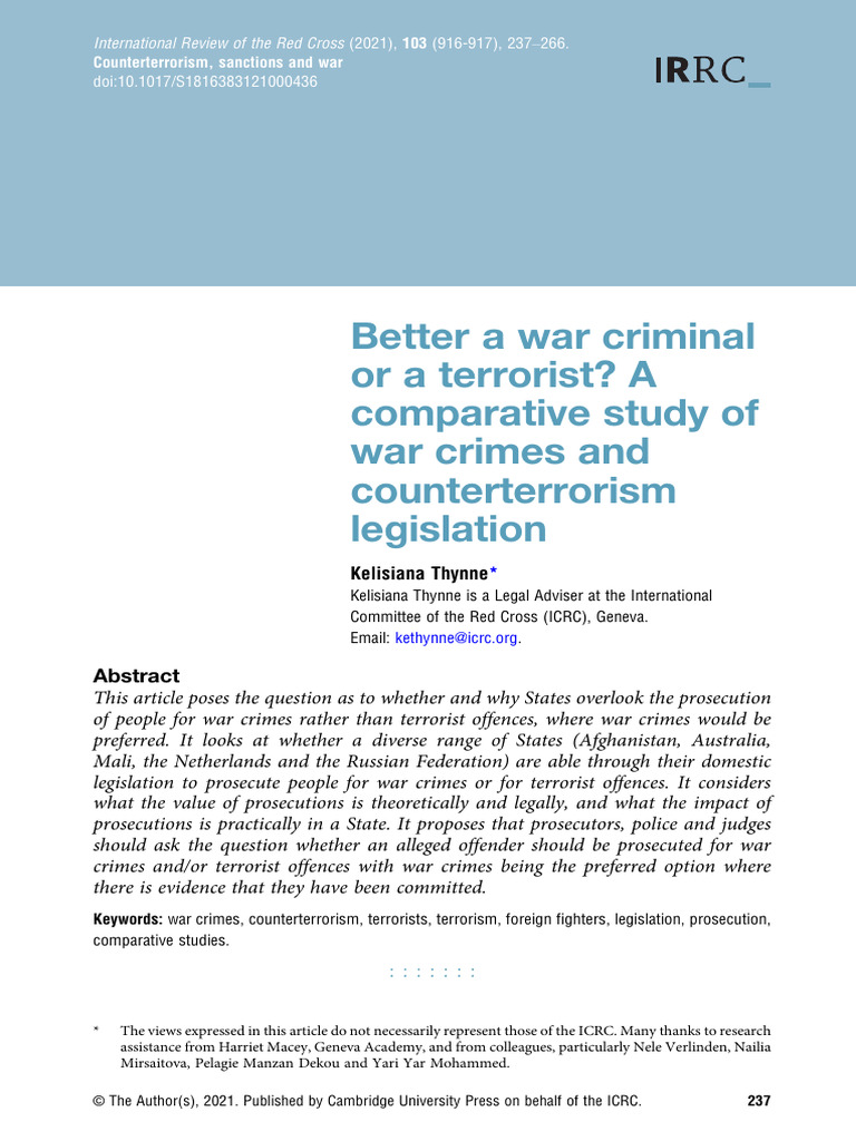 War Crimes vs. Terrorism Prosecution Analysis | PDF | International ...