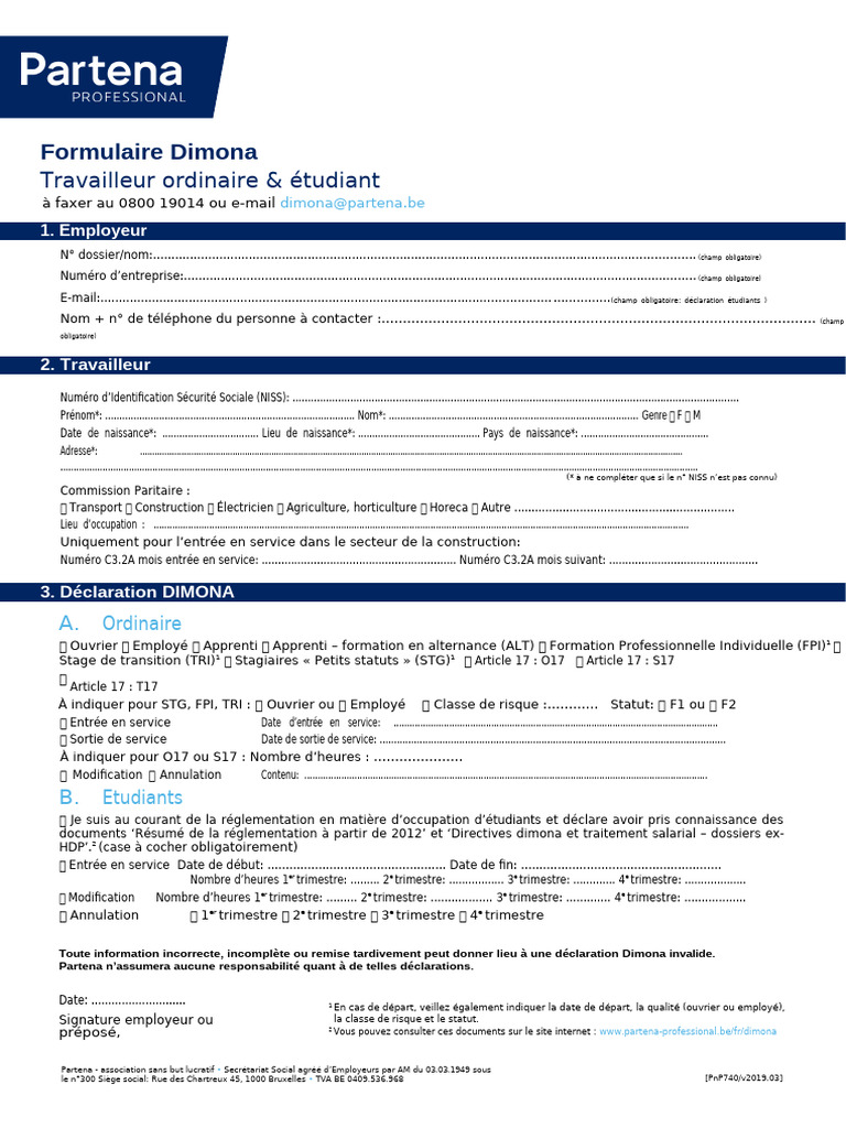 Formulaire de Déclaration Dimona | PDF