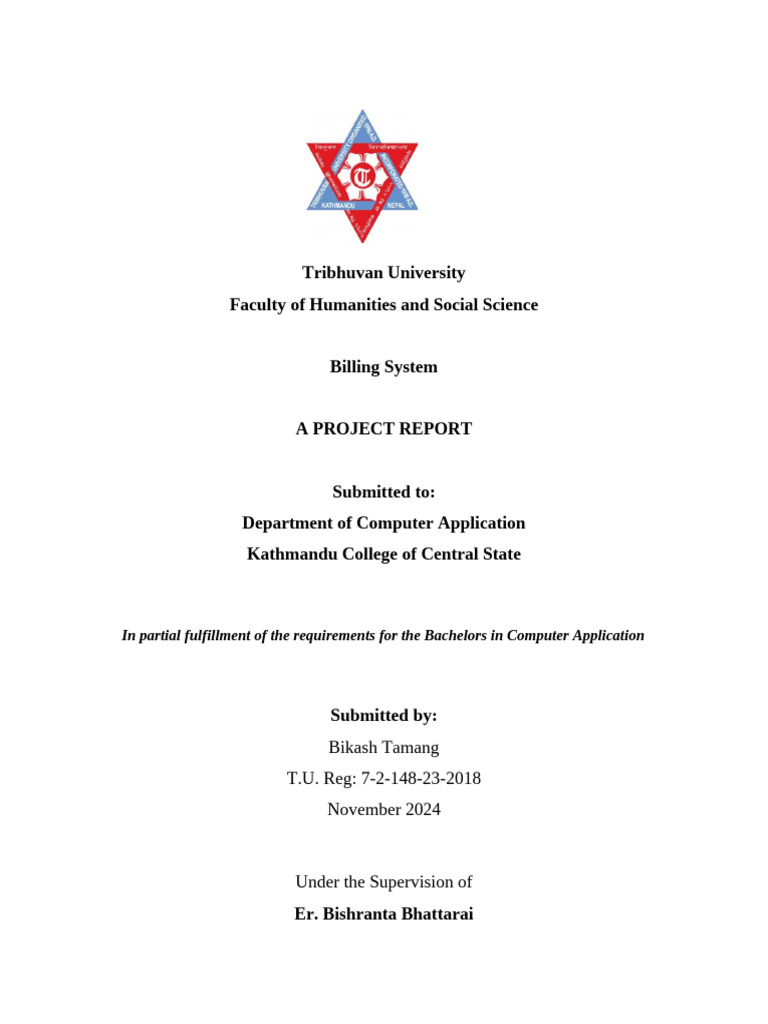 Billing System Project Report BCA | PDF | Mobile App | Databases