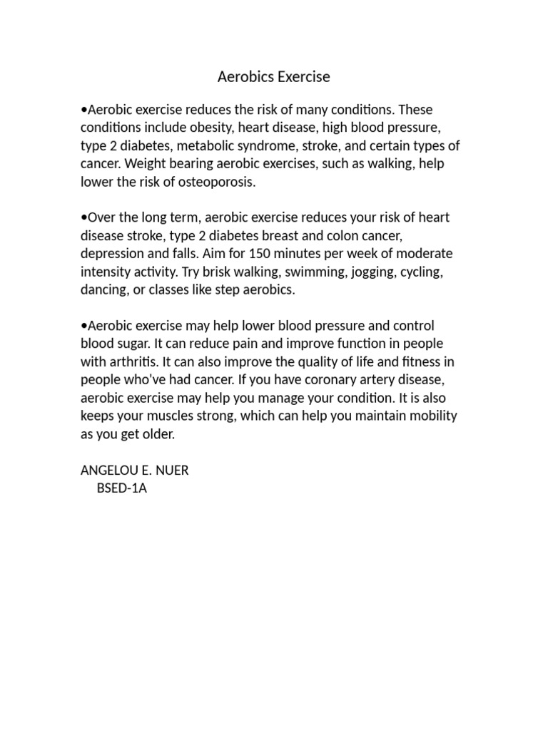 Benefits of Aerobic Exercise | PDF