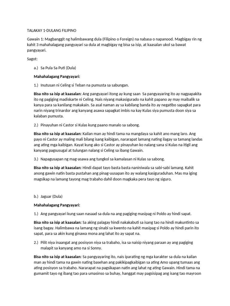 Talakay 1-Dula | PDF