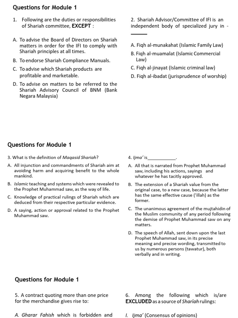 Islamic Banking Exam Questions Overview | PDF | Islamic Banking And ...