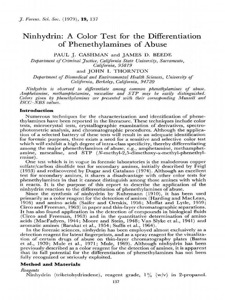 Ninhydrin Test for Phenethylamine Differentiation | PDF | Thin Layer ...