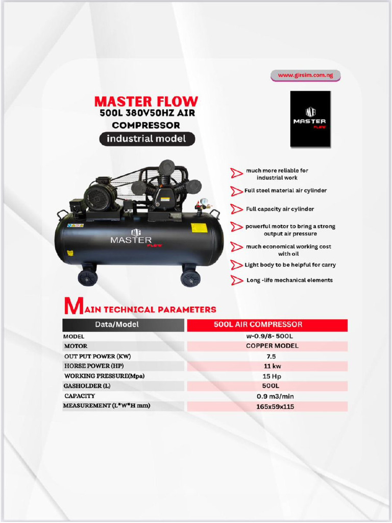 Master Flow 500L Datasheet | PDF