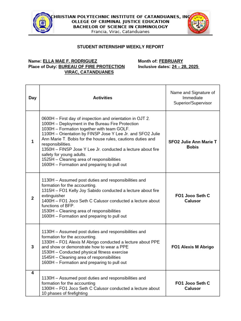 EM-BFP-Weekly-accomplishment | PDF | Public Safety | Emergency Services