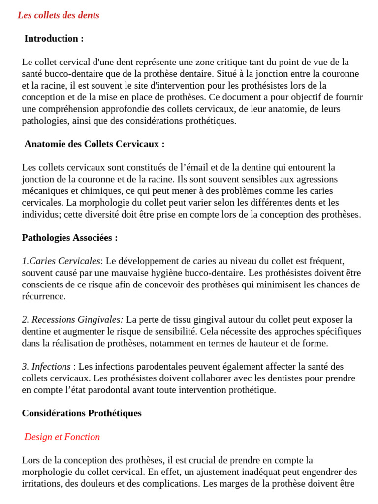 Anatomie et pathologies des collets dentaires PDF Branches de la — free download