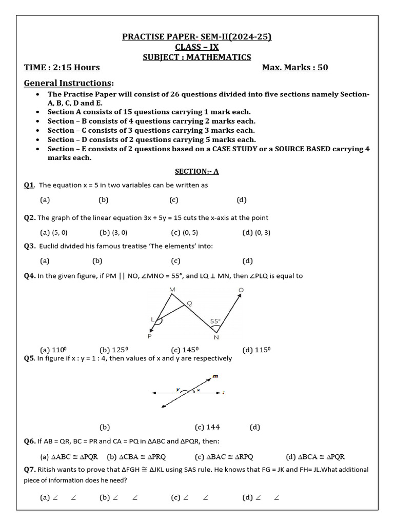 Class IX Maths Geometry Practice Paper | PDF | Area | Triangle