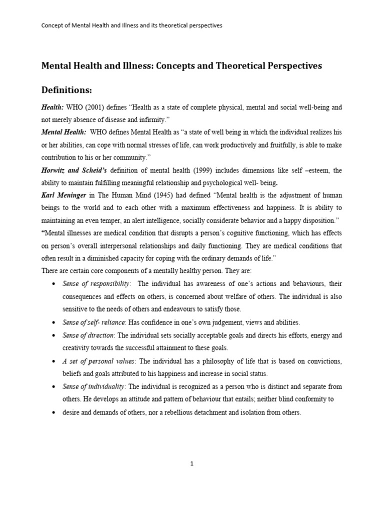 Mental Health Concepts and Perspectives | PDF | Mental Disorder ...