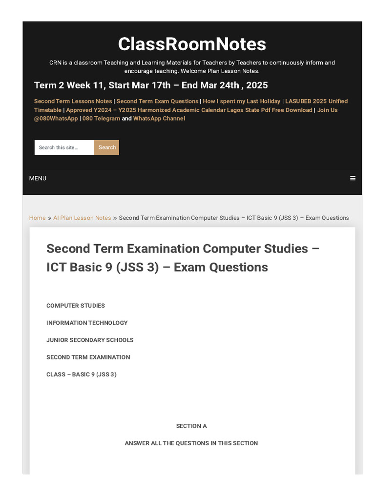 ICT Basic 9 Second Term Exam Questions | PDF | Computer Virus | Computing