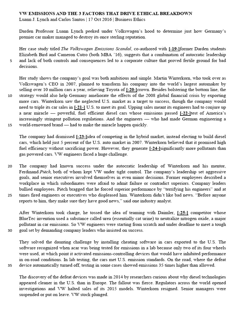 VW Emissions Scandal: Ethical Failures Explained | PDF | Volkswagen