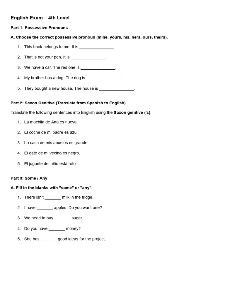 4th Level English Exam Practice | PDF