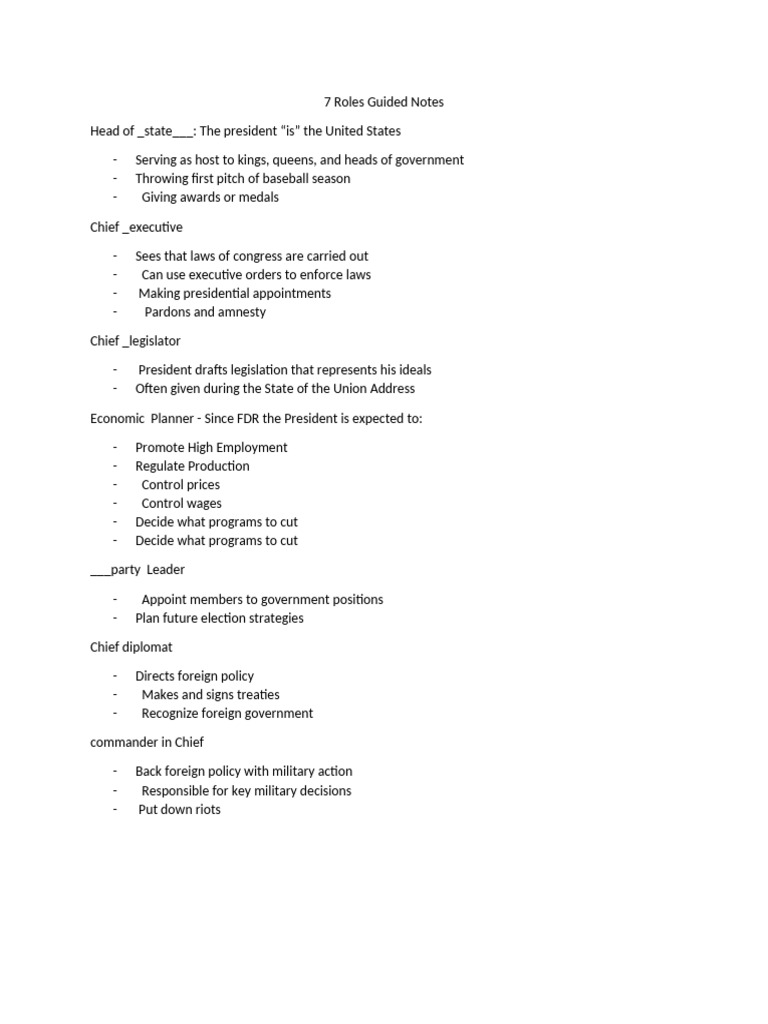 Seven+Roles+Guided+Notes+2024 | PDF