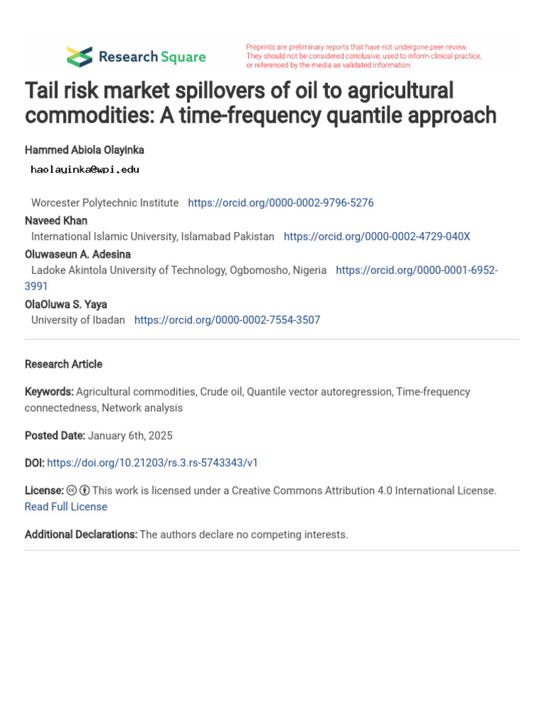 Oil's Tail Risk Spillovers to Agriculture | PDF | Price Of Oil | West ...