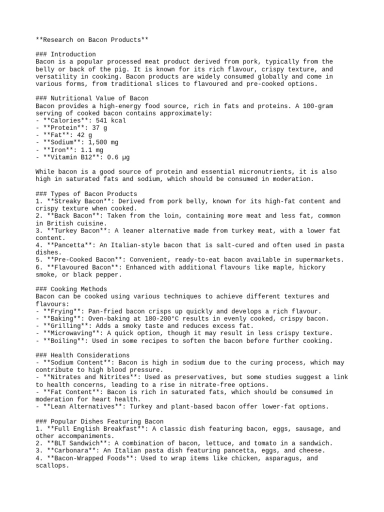 Notes On Bacon Products | PDF | Bacon | Foods