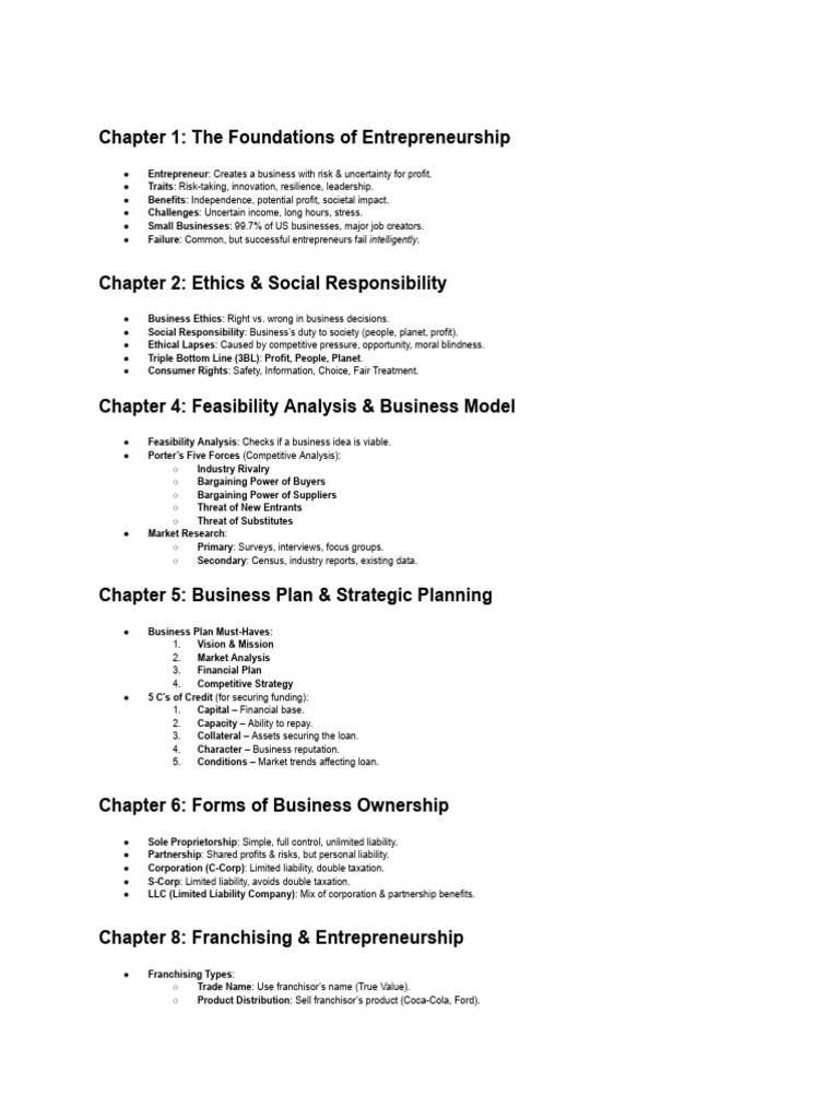 Foundations of Entrepreneurship Guide | PDF | Pricing | Franchising