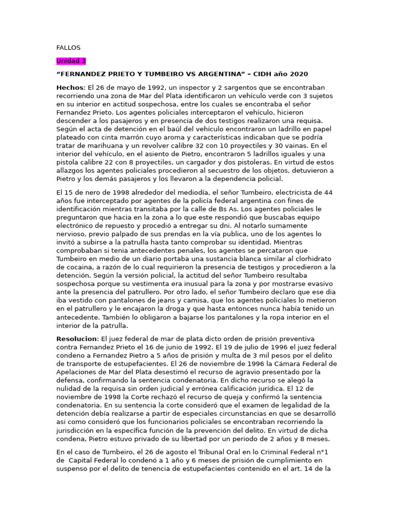 Fallos sobre Derechos Humanos en Argentina | PDF | Convenio europeo de ...