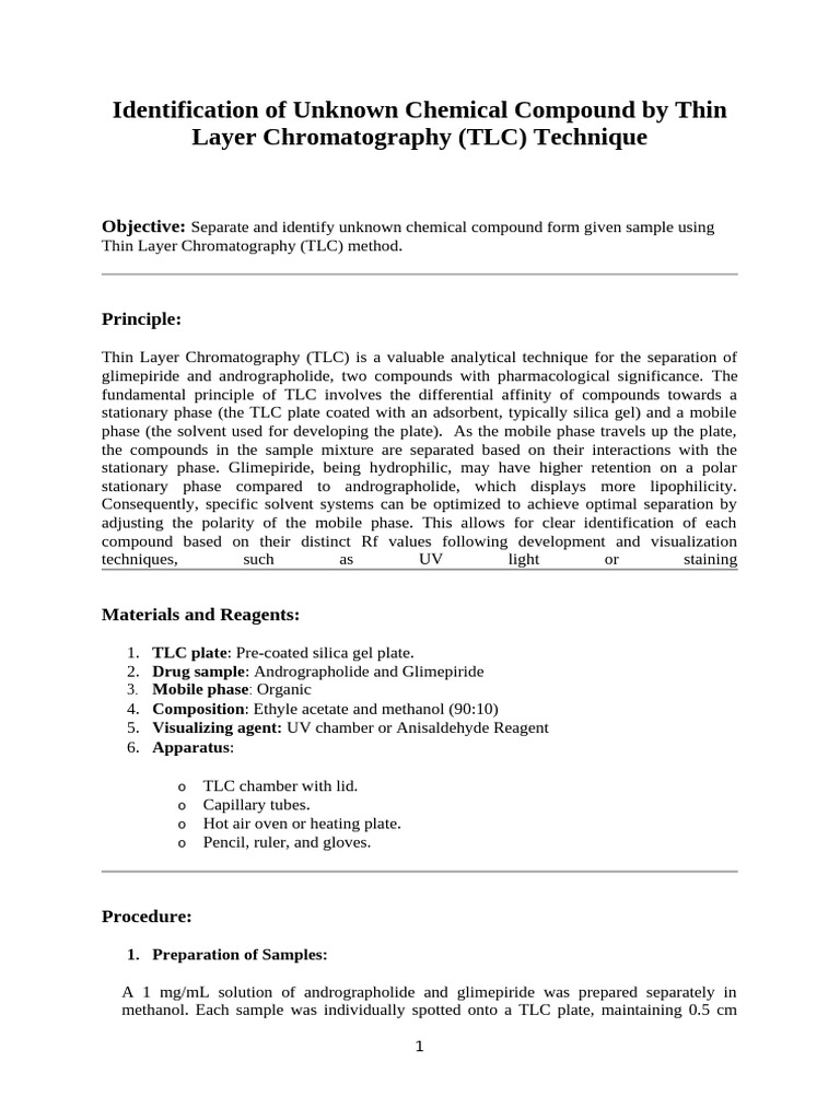 TLC Method for Compound Identification | PDF | Thin Layer ...