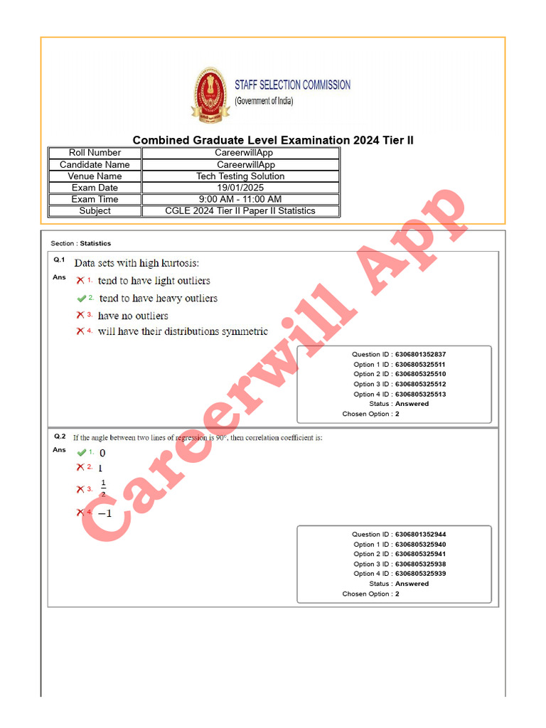 CGLE 2024 Tier II Statistics Exam Questions | PDF | Statistical Theory ...
