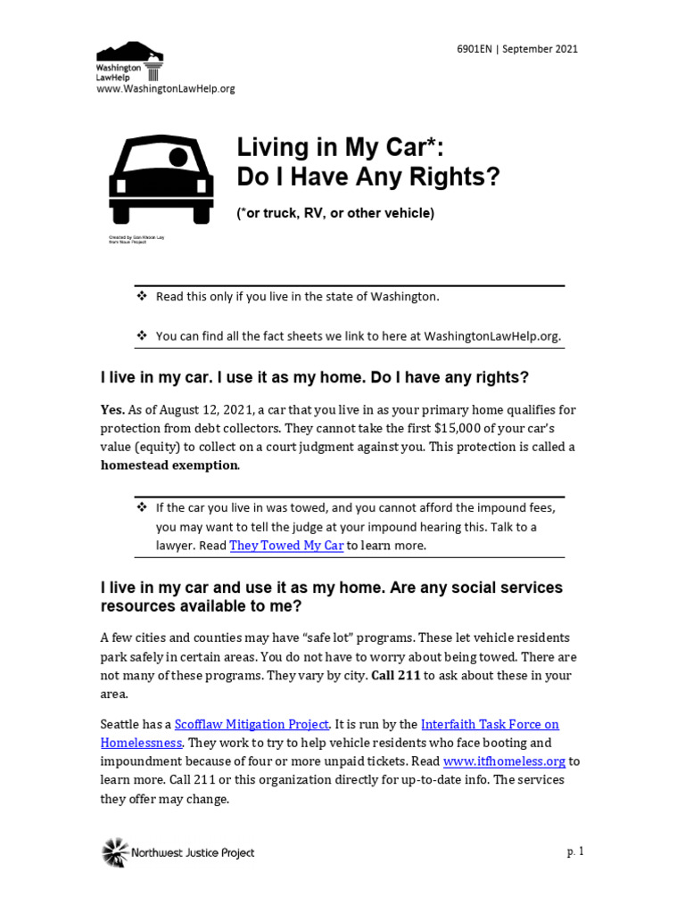 Rights for Vehicle Residents in Washington | PDF