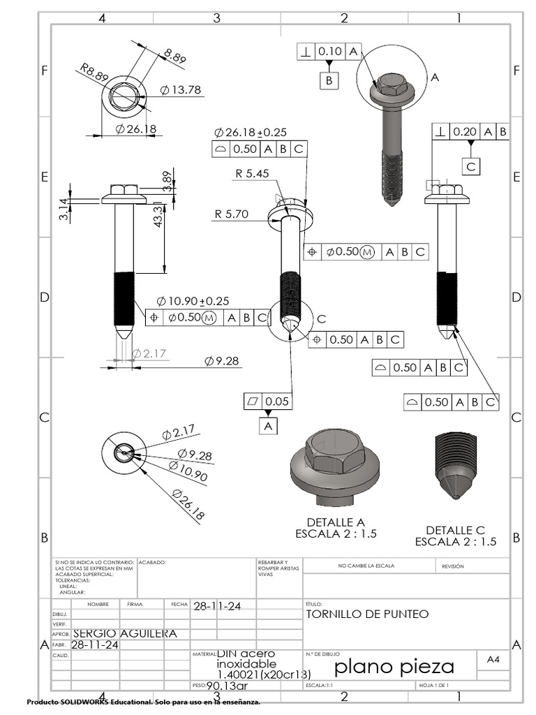 Planos Técnicos de Tornillo de Punteo | PDF | Ingeniería mecánica ...