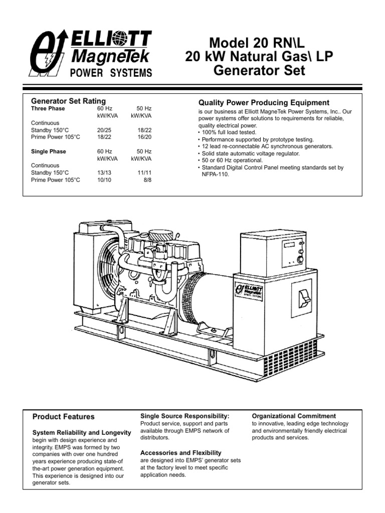 20 kW Natural Gas Generator Specs | PDF | Electric Motor | Alternating ...