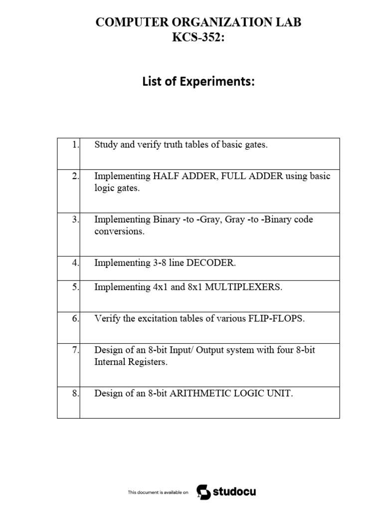 Computer Organization Lab Experiment Notes - Removed | PDF | Logic Gate ...