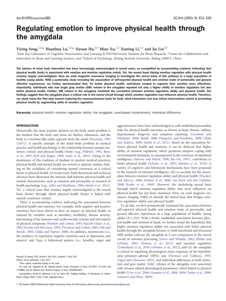 Amygdala's Role in Emotion and Health | PDF | Emotions | Mind