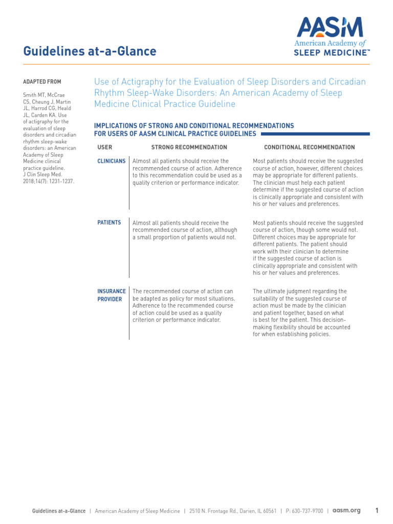 Actigraphy Guidelines for Sleep Disorders | PDF | Sleep Disorder ...