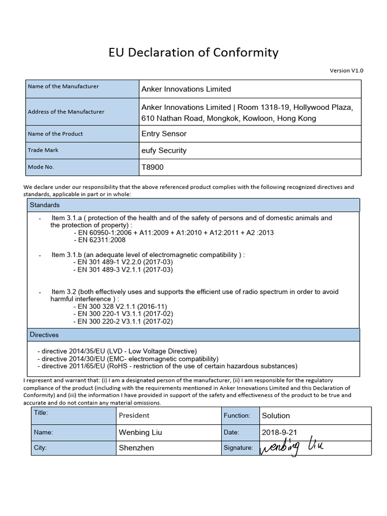 T8900_EU-Declaration-of-Conformity | PDF | Electromagnetic ...