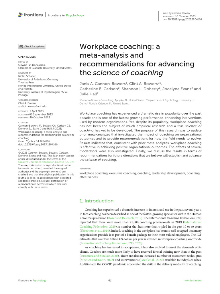 Meta-Analysis and Recommendations For Advancing The Science of Coaching ...