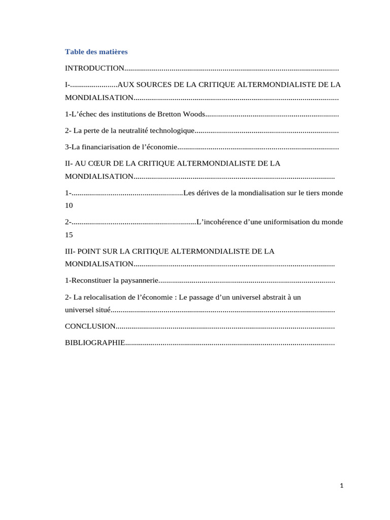 Critique altermondialiste de la mondialisation | PDF | Globalisation ...