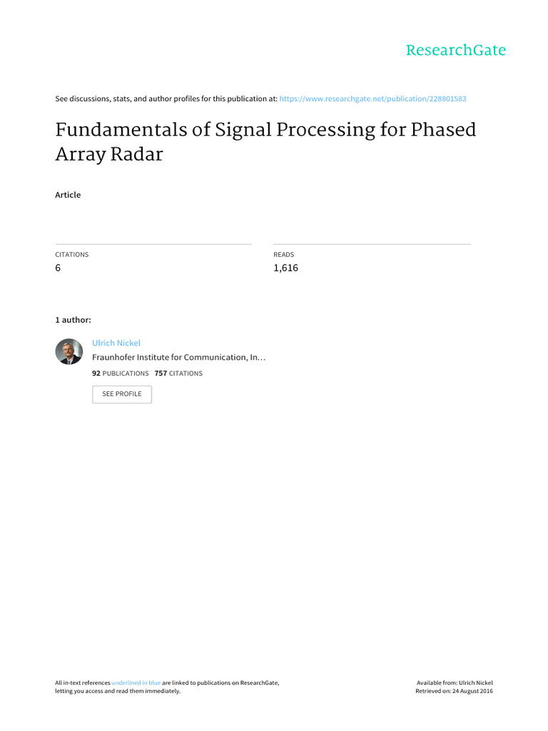 Signal Processing for Phased Array Radar | PDF | Radar ...