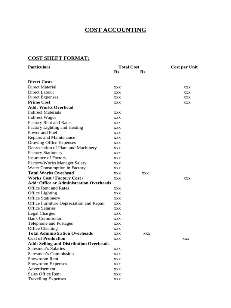 Cost Accounting and Costing Methods Guide | PDF | Piece Work | Profit ...