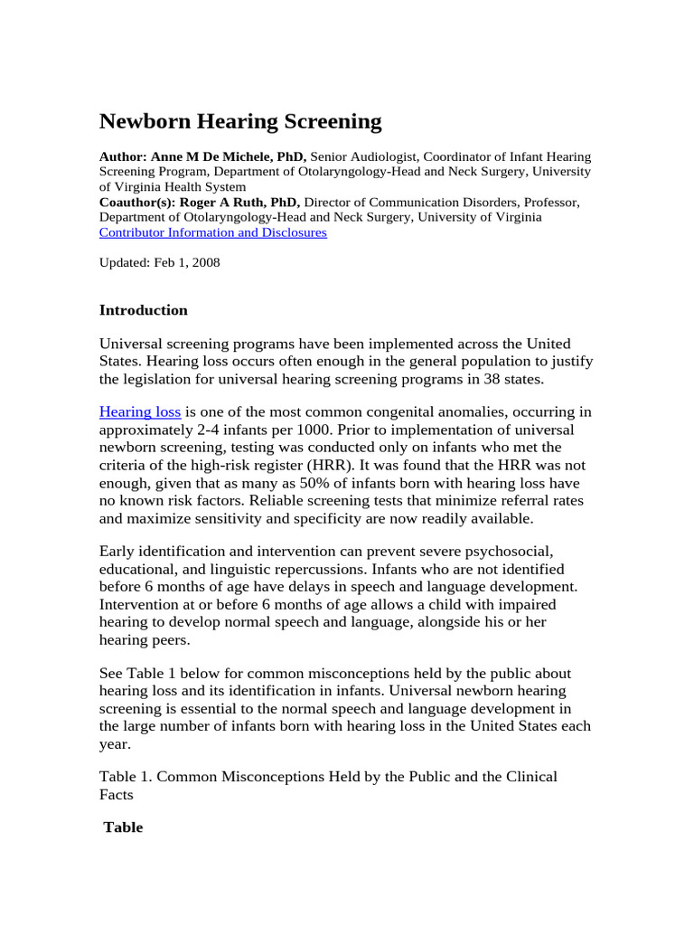 E Med - RN Hearing Screening - Feb 08 | PDF | Hearing Loss | Hearing