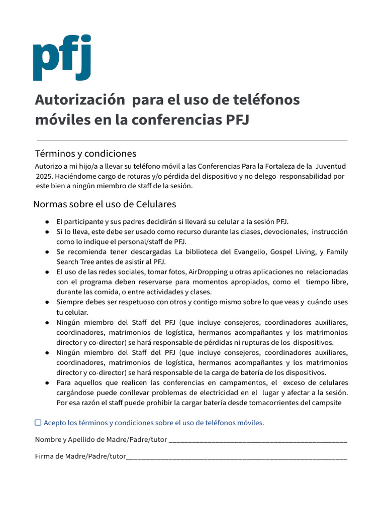 Uso responsable de celulares en PFJ | PDF